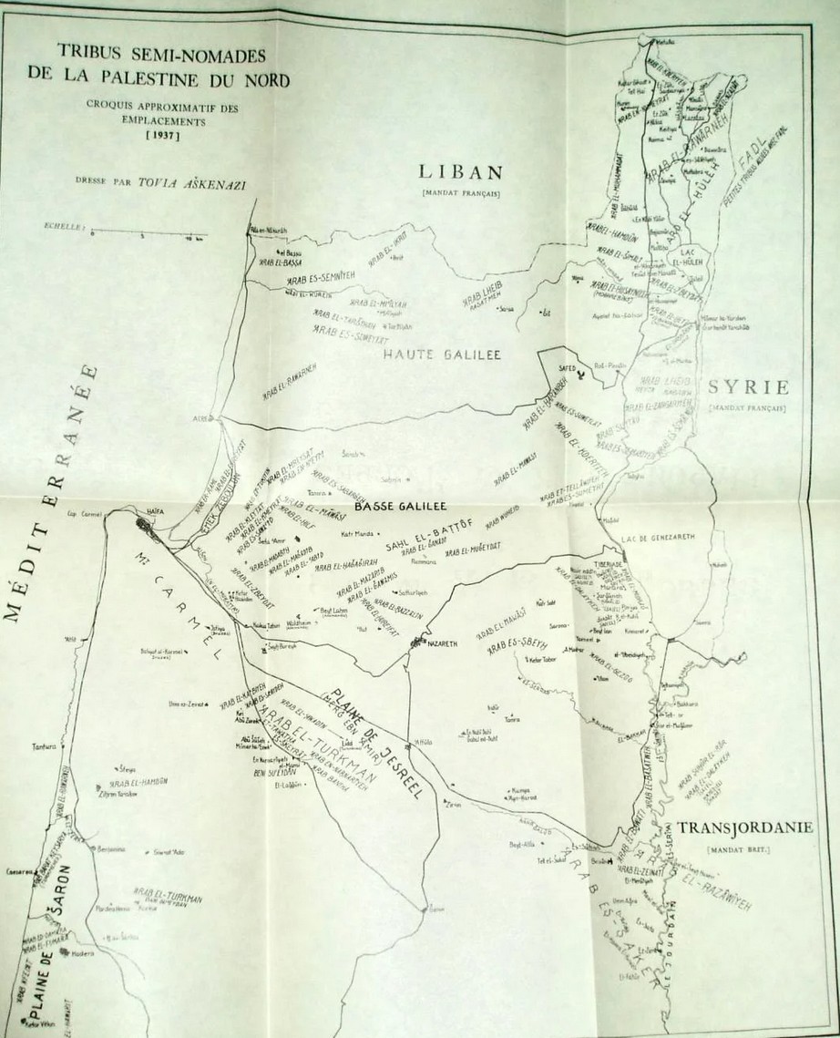 خارطة فرنسية لبيسان العام 1937 توضح حدود البلدات وأراضي العشائر؛ عرب البشاتوة، البواطي، عرب الصقر .. إلخ